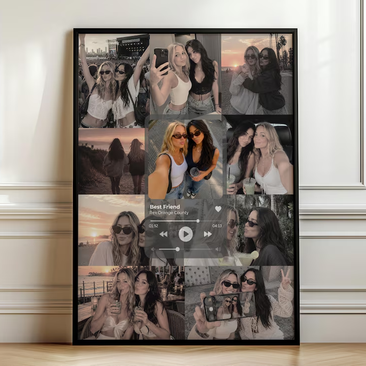 Personalisiertes Beste-Freundin-Poster mit Fotocollage Lieblingssong und Musikplayer-Design – Produktansicht 1