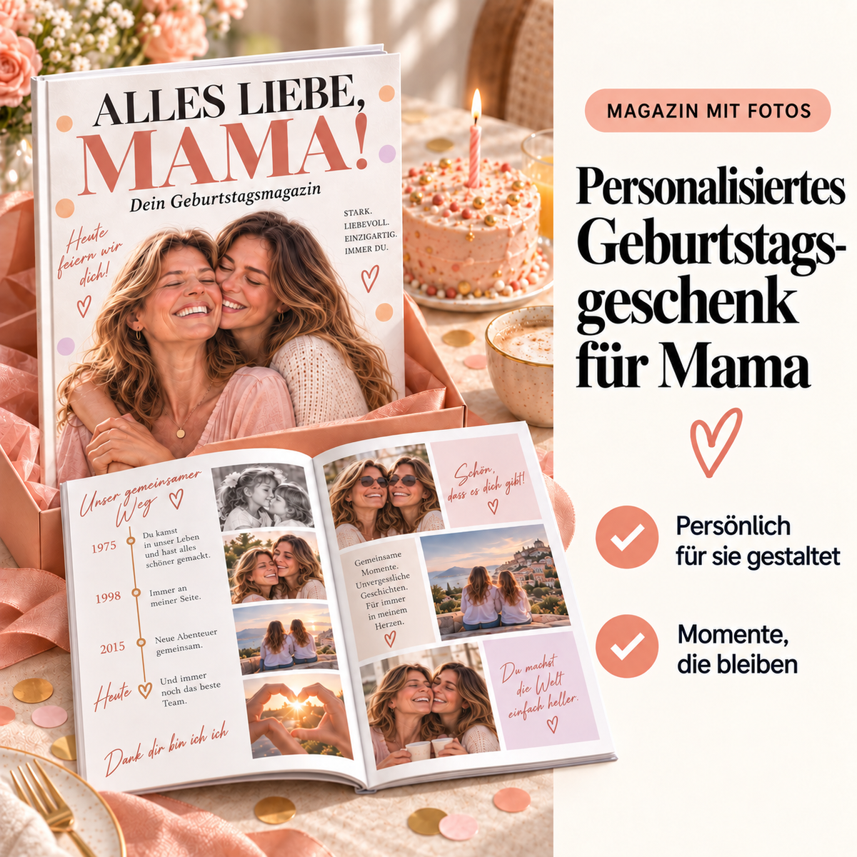 Personalisiertes Geburtstagsgeschenk für Mama – Magazin mit Fotos